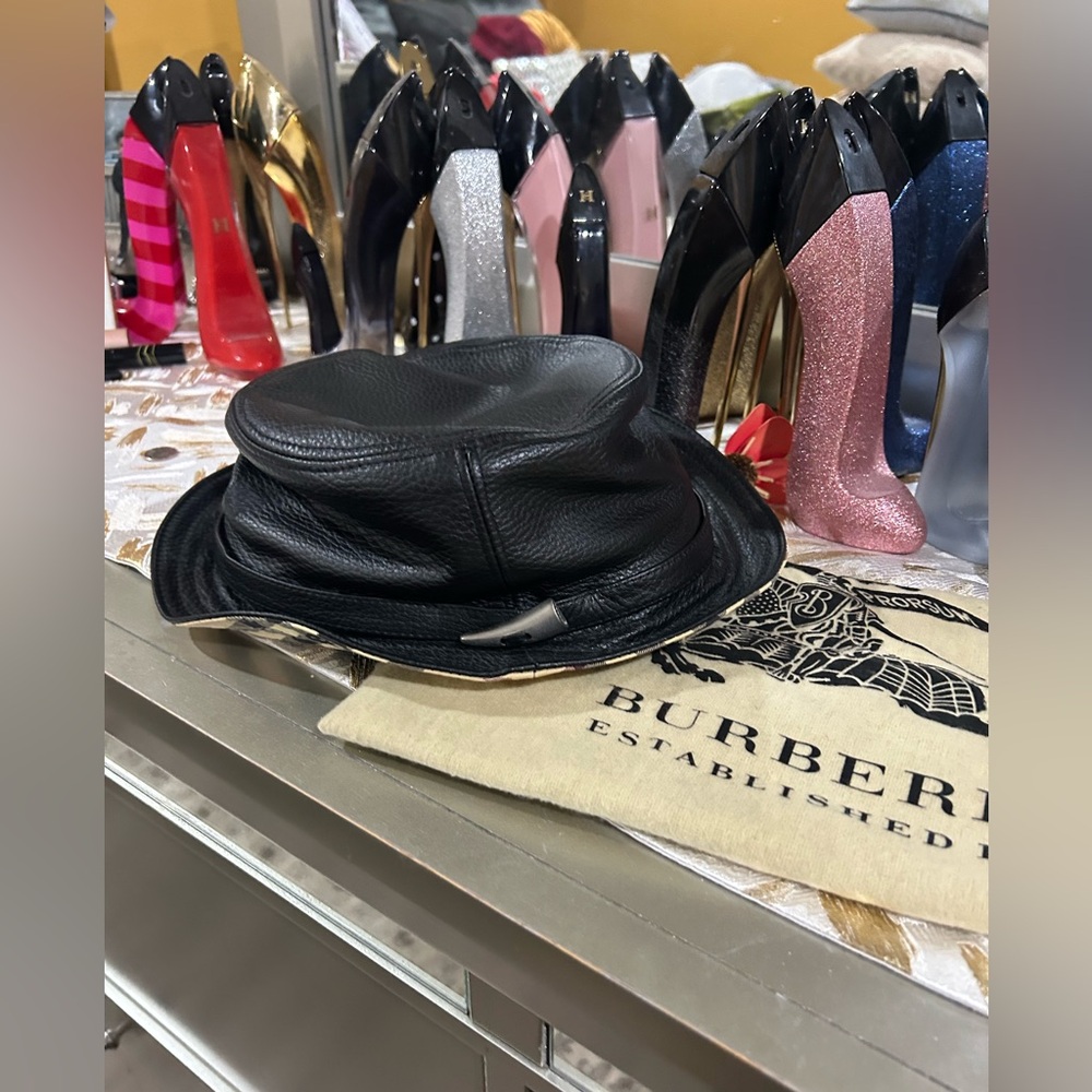 Burberry Black Leather Hat With Horn Accent View 2